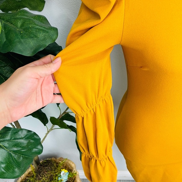 NWT CHERRY MELLOW YELLOW BRONZE LONG SLEEVE PUFF SLEEVE BODY CON DRESS - Picture 5 of 5